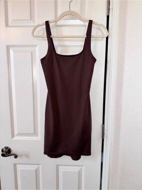Skims Swim Sleeveless Scoop Neck Bodycon Dress - Brown; swim coverup